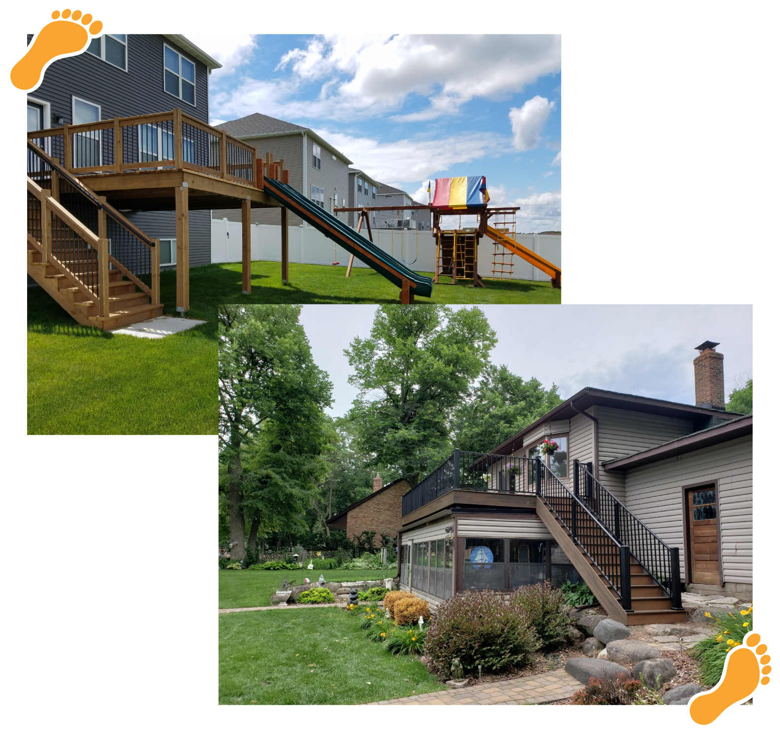 images of two completed decks - Barefoot Construction Deck Construction, Basement Finishings and Home Additions