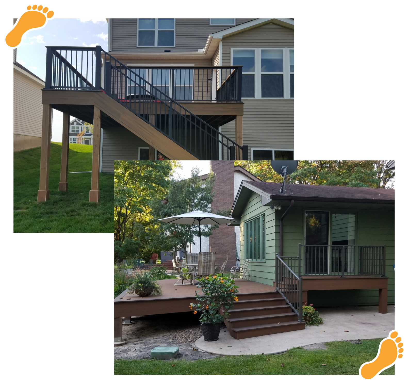two images of newly contructed decks - Barefoot Construction Deck Construction, Basement Finishings and Home Additions