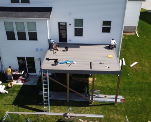 deck construction on a new build home - Barefoot Construction building a deck