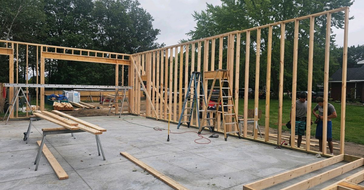 home addition with wood studs and concrete foundation - Barefoot Construction home addition Ham Lake Minnesota