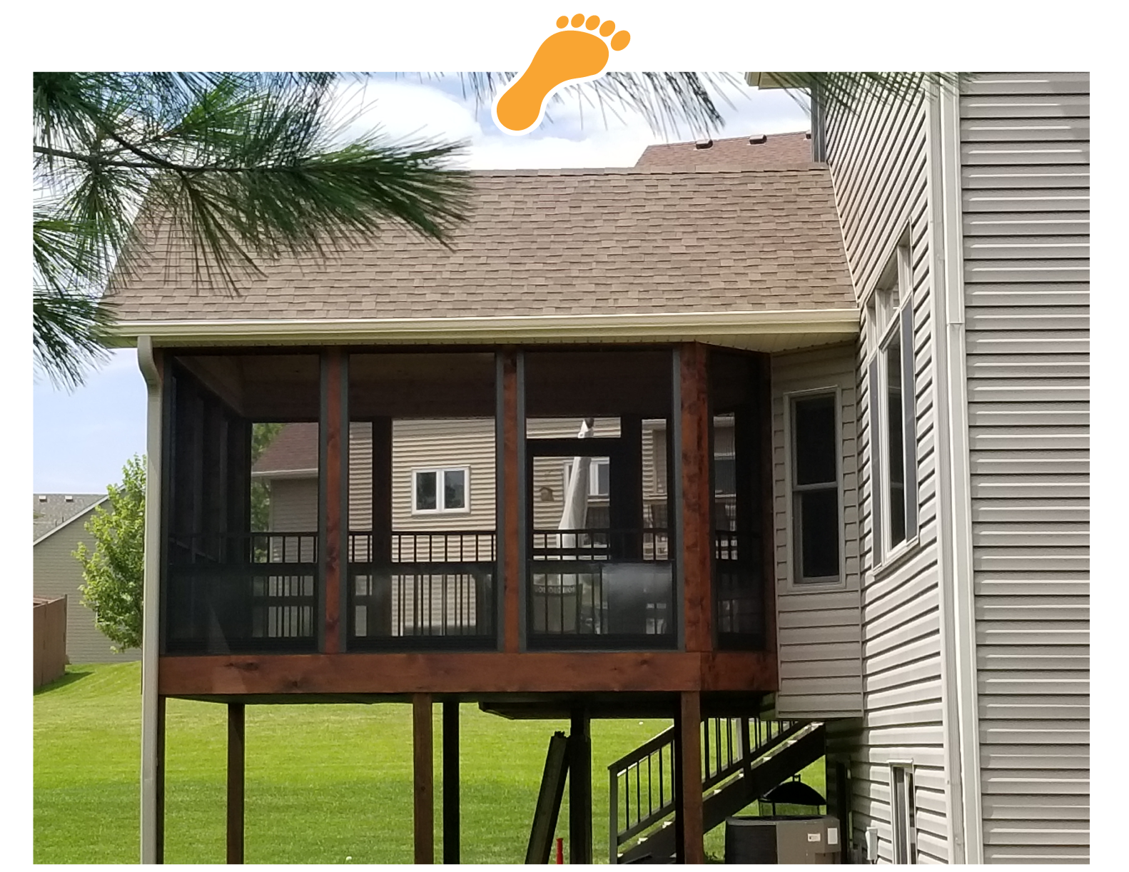 image a white deck with black railings - Barefoot Construction Roofing Services image a white deck with black railings - Barefoot Construction Roofing Services