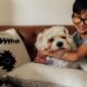 child wearing glasses hugging their white dog - Barefoot Construction Best Barefoot-Friendly Decking Materials for Kids and Pets