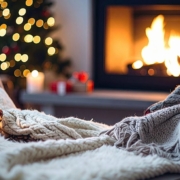 cozy living area with a wood burning fireplace - Barefoot Construction basement finishing Minnesota