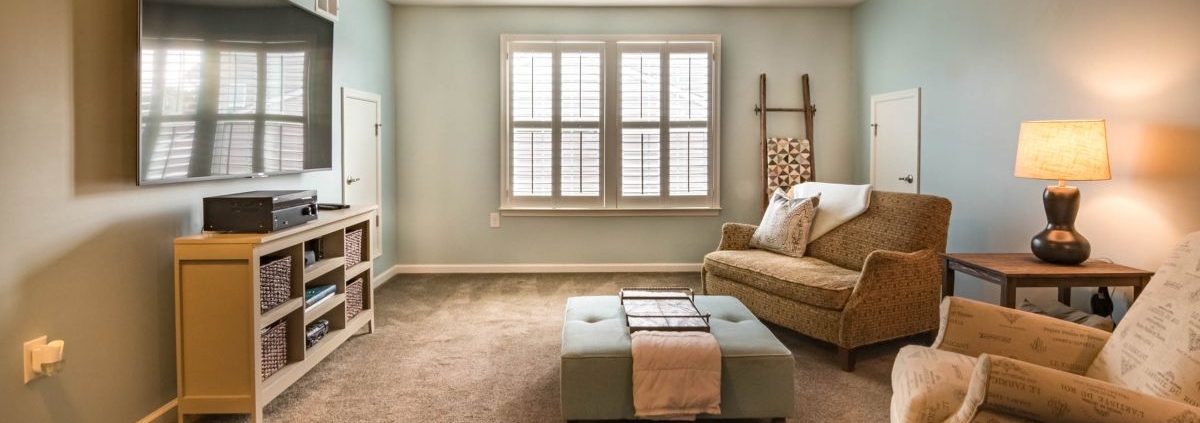 cozy living area in a finished basement - Barefoot Construction basement remodel