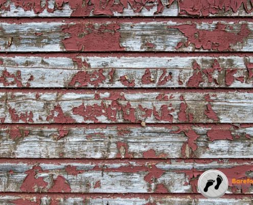rotting wood deck boards with peeling paint - Barefoot Construction is your old wood deck safe